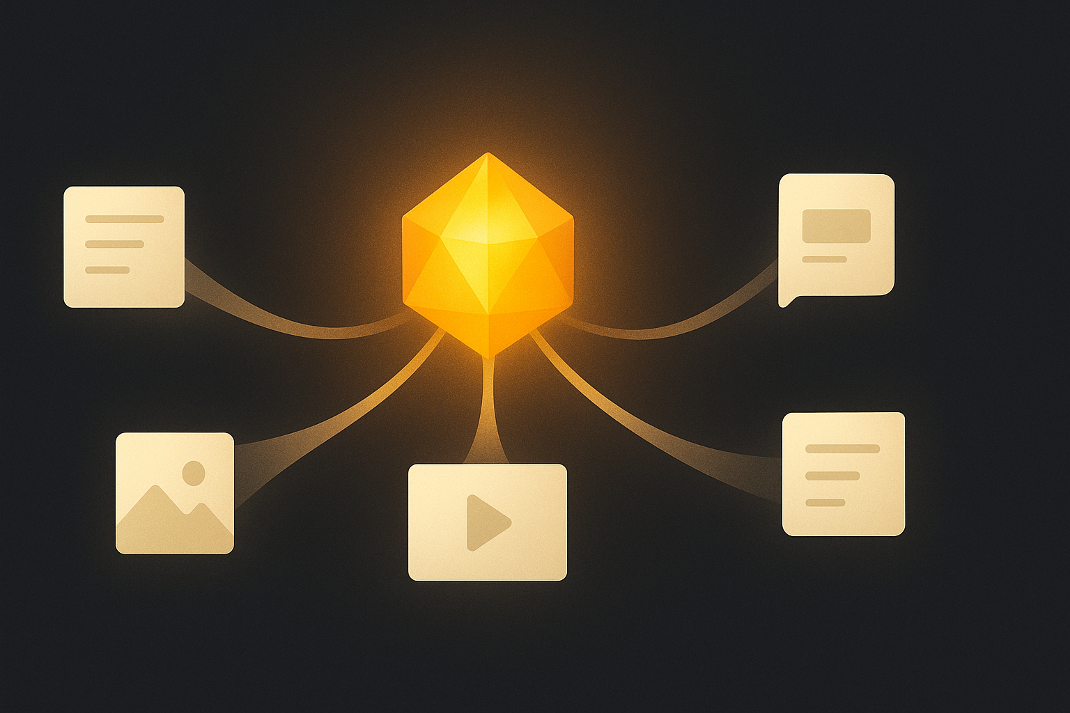 Illustrates a small business owner repurposing a single content idea into various digital marketing formats on a laptop, emphasizing efficiency.