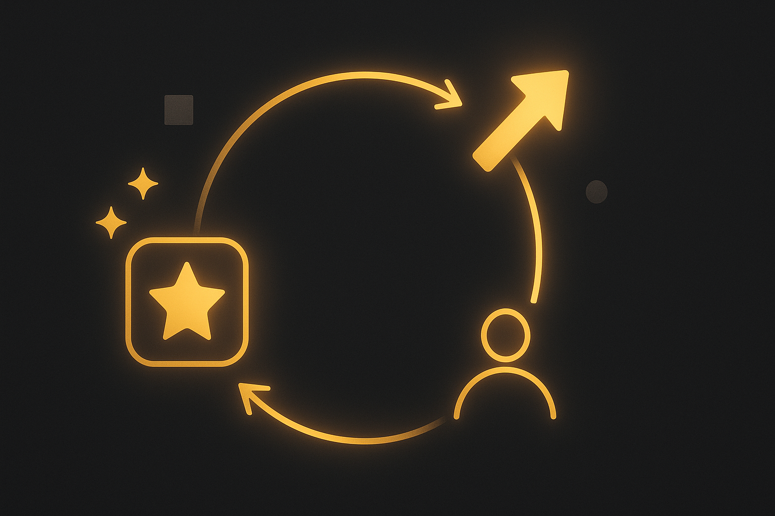 Illustration depicting the cyclical customer review marketing loop for small businesses, showing stages like asking for feedback, amplifying positive reviews, and learning from all feedback.