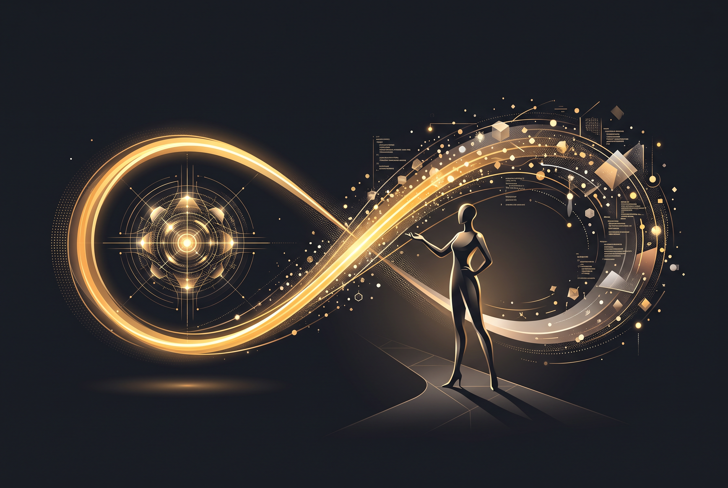 A small business owner using an AI tool to effortlessly create daily social media content, surrounded by social media icons and a consistent content flow.