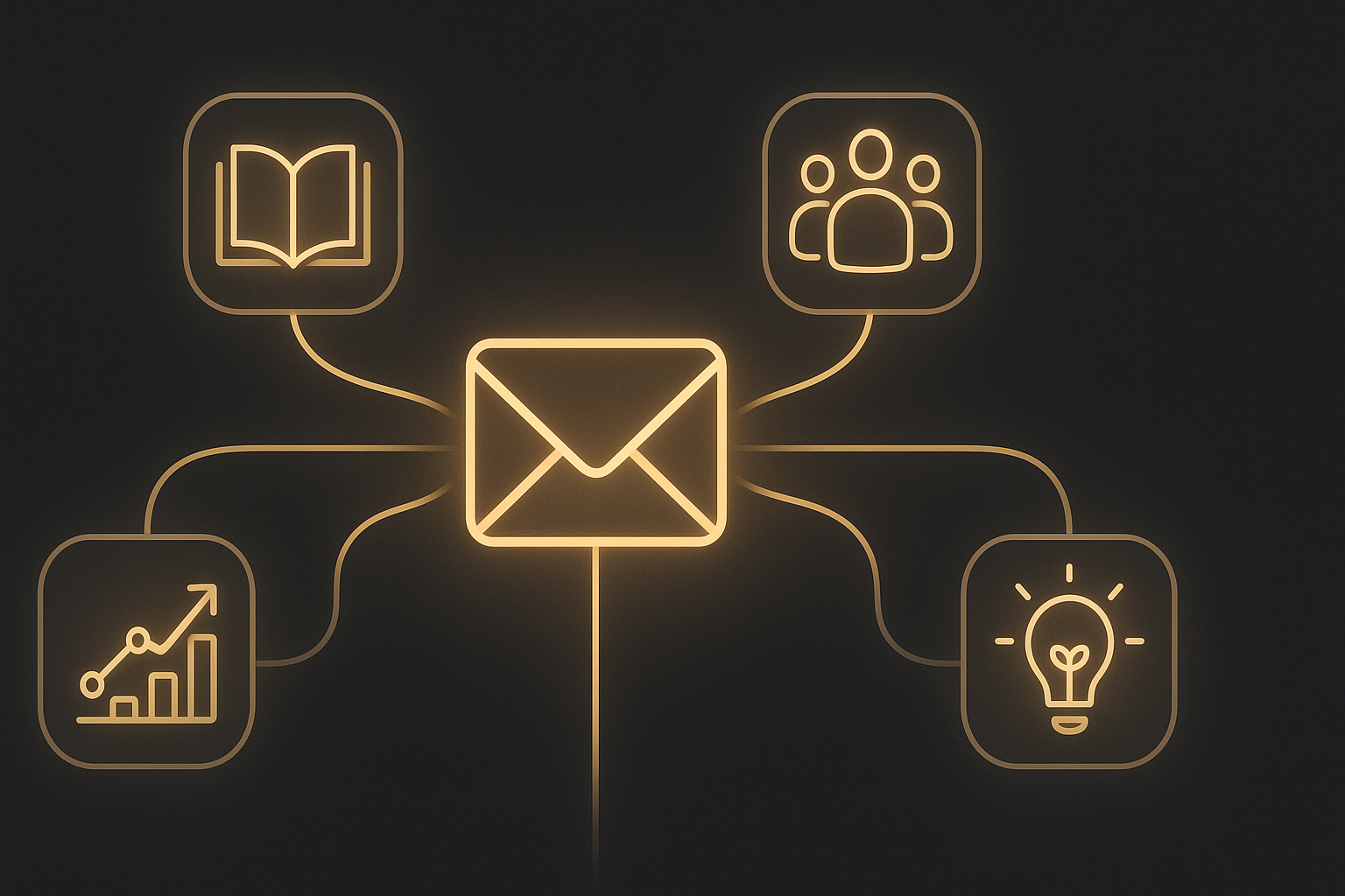 Illustrative graphic of diverse email newsletter content ideas, symbolizing engagement and small business growth.